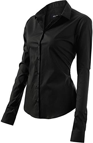 Button Down Shirts for Women Formal Work Wear Simple Black Shirts Size 24