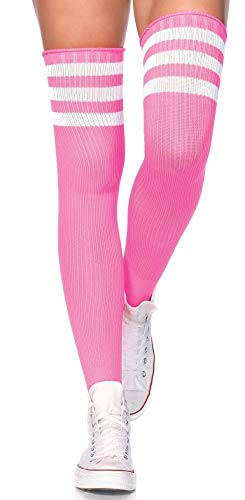 Leg Avenue Paar Damen Halterlose Overknee Strümpfe Neon Pink mit 3 Querstreifen Einheitsgröße 36 bis 40 Cover