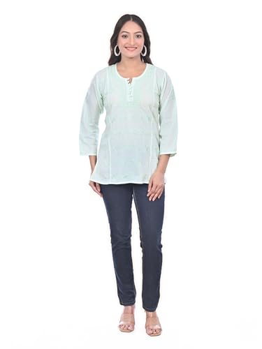 Image of Sanvi Colections Hand Embroidered (Lucknowi Chikankari) YOG luppi Short top Kali Pattern for Women A095