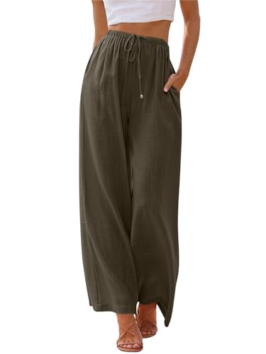 Image of LILLUSORY Women's Linen Summer Palazzo Pants Flowy Wide Leg Beach Pants with Pockets