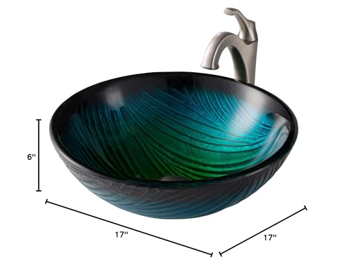 KRAUS 17-inch Green Glass Nature Series™ Bathroom Vessel Sink and Spot Free Arlo™ Faucet Combo Set with Pop-Up Drain, Stainless Brushed Nickel Finish