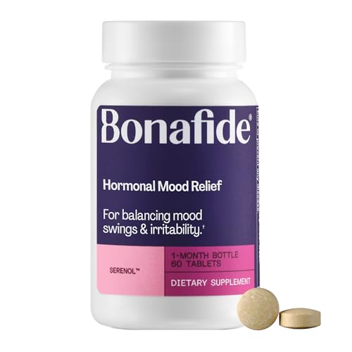 Image of Serenol by Bonafide. Relief from Hormonal Mood Swings, Irritability, & PMS Bloating. - 1-Month Supply (60 Tablets)