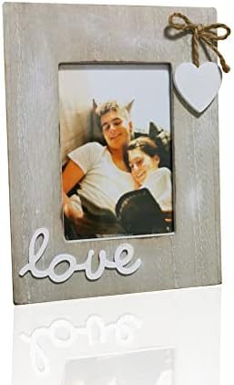 H.Q.Y Home Heart Picture Frame 4X6 for Love Holds A Handmade Wicker Heart-Vertical Photo Frame for Family Couple Friend-Table and Wall Decor, wood, 6.65x9inches