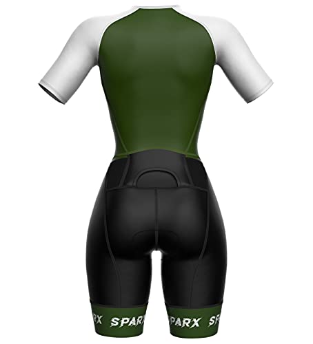 Sparx Aero Triathlon Suit Women Short Sleeve Tri Suit Women Running Swimming Cycling Skinsuit (Olive, L) #TOP3