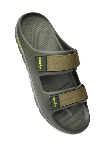Image of HEALTH FIT Extra Soft Premium Classic Cushion Sliders /Slipper footbed with Double Adjustable Strap Comfortable Light Weight Anti-Skid Waterproof Stylish Flip Flops for Men's HF153