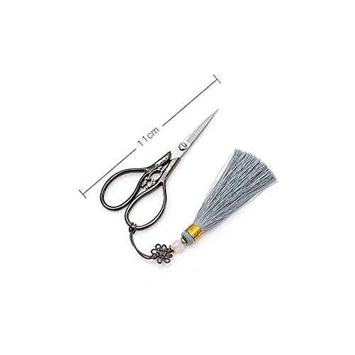 Küchenschere, Nähschere mit Quasten, Bastelschere zum Einfädeln für Handarbeiten, manuelle Näharbeiten, 11 cm