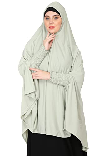 Image of NAZNEEN Women's Full Coverage Khimar Hijab with Sleeves and Under Cap |Solid Pattern Cotton Set for Hajj, Umrah, and Prayer| Comfortable One-Size Head CoveR