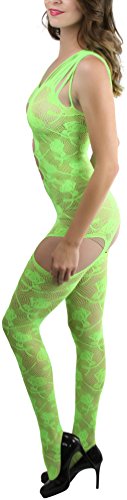 Image of ToBeInStyle Women's Bodystocking Crotchless Peek-A-Boo Fishnet Lace Bodysuit