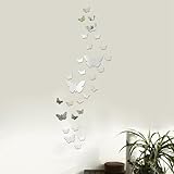 LAGAHS 35pcs Mirror Wall Stickers Self Adhesive Butterfly Shape Mirrors for Walls for Bedrooms Home Gym Wardrobe Doors Decorations(Silver)