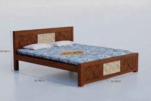 Image of AADITYA WOODS Solid Sheesham Wood Bed Cot Without Storage |Wooden Bed for Bedroom | Multipurpose Duble Cot (Honey Q, Queen)