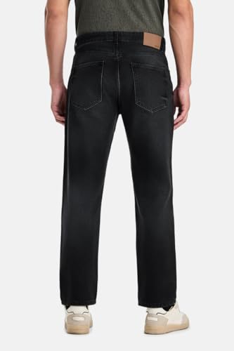 Image of SNITCH Men Casual Jeans | Relaxed Fit Straight Leg Washed Pattern & Drawstring Closure | 100% Cotton Denim Fabric for All Day Comfort & Everyday Wear
