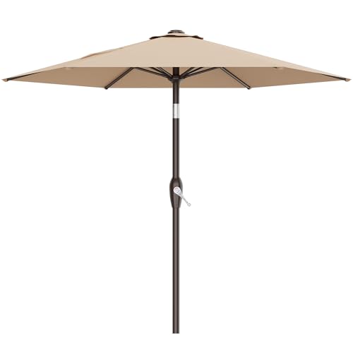 AreShark 7.5FT Patio Umbrella Table Market Umbrella with 6 Sturdy Ribs, Button Tilt/Crank, Heavy-Duty Outdoor Umbrellas for Pool, Deck, Garden and Backyard, Beige