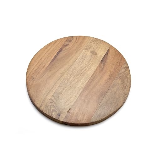 KLEO Tabla de cortar redonda de madera, tabla de cortar, tabla de servir, placa de madera de acacia para pizza, verduras, frutas y queso