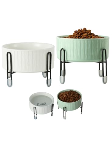 TAMAYKIM 32 oz Ceramic Dog Cat Bowl with Separate...