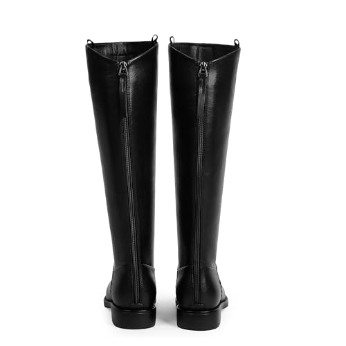 Modatope Knee High Boots Women Rounded Toe Flat Retro Bais Opening Low Chunky Heel Riding Boots4