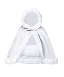 Wedding Cape Hooded Cloak for Bride Winter Reversible with Fur Trim Free Hand Muff Hip-Length White