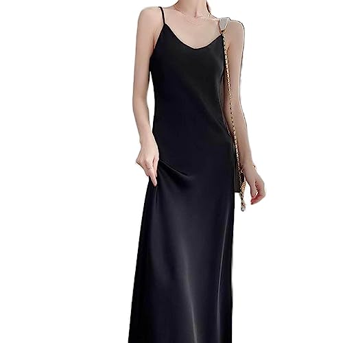 Robe longue d'été en satin de soie avec bretelles au tombé fluide premium