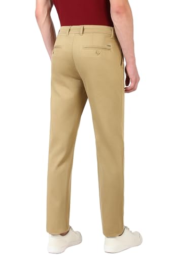 Image of Peter England Men's Straight Fit Mid Rise Chino Casual Trouser with Premium Dobby