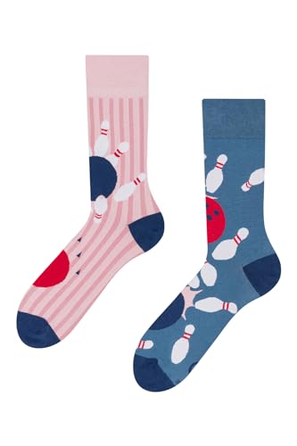 Dedoles Socken Unisex Damen Herren & Kinder Baumwolle viele lustige Designs 1 Paar Geschenk links rechts verschieden, Farbe: Blau, Motiv: Bowling, Gr. 43-46