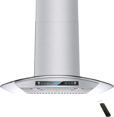 IKTCH 30 inch Wall Mount Range Hood Tempered Glass 900 CFM, Ducted Kitchen Vent Hood Stainless Steel, 4-Speed Gesture, Touch & Remote Control, with 2 Baffle Filters and LED Lights (IKP03-30)