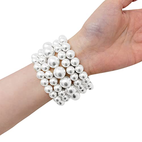 Ba Unique Fashion Women's Simulated Pearl Stretch Bracelet 5 Pcs Set (White) #TOP2