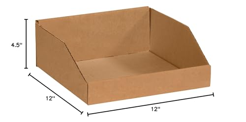 Image of Boxes Fast BFBINMT121214K Open Top Bin Boxes, 12 inch x 12 inch x 4-1 /2 inch, Kraft (Pack of 50)