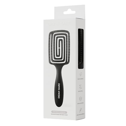 Dejan Garz Bürste mit veganen Borsten Schwarz (1 Stk) – Haarbürste ohne Ziepen für alle Haartypen – Kopfhautschonend – Hair Brush für Glanz & Geschmeidigkeit inkl. Reinigungsbürste