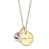 Birthstone Name Necklace Personalized Jewelry for Women Mother's Day Gifts for Mom Gold Plated Pendant Charm, Custom Jewelry Grandma Gift Birthday Personalized Gifts for New Moms -CN-BS-SH