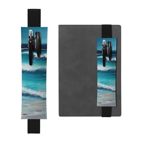 ノートブック用ペンホルダー 調節可能なゴムバンド 鉛筆ホルダー ターコイズ ビーチ オリジナル 海景 しおり PUレザー ペンスリーブポーチ 筆箱 ブックマーク ページマーカー プランナー/ジャーナルブック用