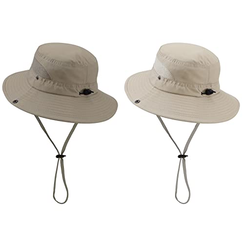 Century Star Outdoor Kids Sun Hat UPF 50+ Quick Dry Adjustable Bucket Hat Windproof Waterproof Beach Fishing Safari Hat 2Pcs Khaki & Beige 5-13T