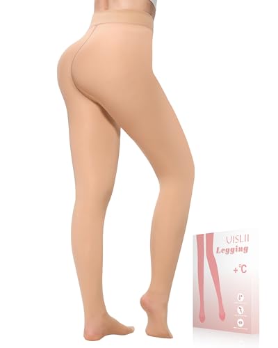 Image of UISLII Fleece Lined Tights Women, Warm Pantyhose leggings Women,Fake Translucent Thermal Skin Colored Tights for Winter
