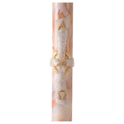 Holyart Paschal candle with cross Alpha Omega lamb white orange marbled 120x8 cm