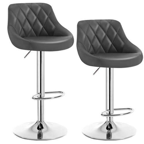 WOLTU Tabouret de Bar Lot de 2, Chaise de Bar Haute Cuisine, Réglable en Hauteur, Siège pivotant à 360° Confortable, avec Dossier et Repose-Pieds, pour...