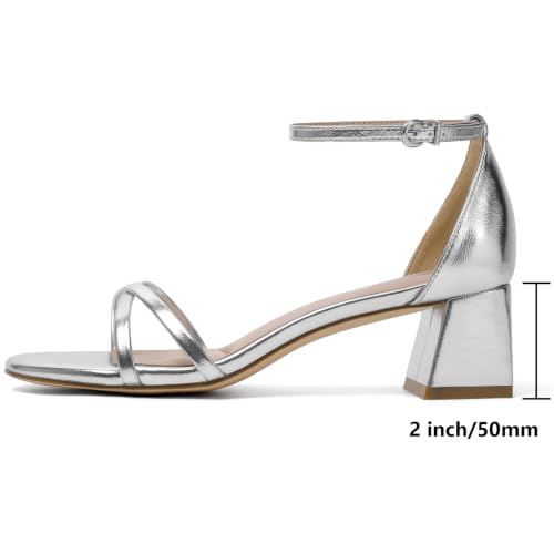 Image of Mostrin Chunky Heels for Women Round Open Toe Strappy Heeled Sandals Ankle Strap Dressy Block Low Heels for Party Wedding Prom Daily