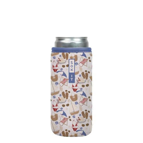 Sok It CanSok Sleeve for Beer & Soda Insulated Neoprene Cover (Coastal Weekender, 12oz Slim Can Sleeve)