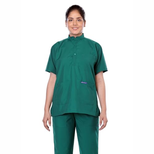 Image of Women's 5-Pocket Scrub Suit | Set of Top & Pant | Half Sleeves | Mandarin Collar | Breathable Polyviscose Fabric | Comfortable | Durable | Uniform for Doctors Nurse & Dentist DG 2XL