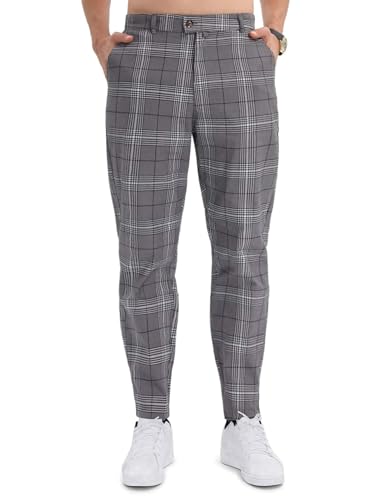 Floerns Men's Plaid Slim Fit Dress Pants Business Casual Suit Trousers4