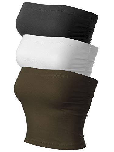 Image of MixMatchy Women's 3 Pack Tube Top Built-in Bra Strapless Ruched Bandeau