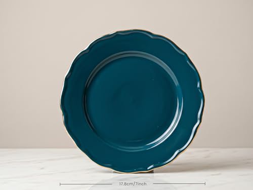 Image of Bodhi House 4-Piece Gold Rim Porcelain Quarter Plates Set | Snack & Dessert Plates | Lightweight, | Dishwasher Safe | Elegant Tableware for Dining, Parties & Gifting | Teal