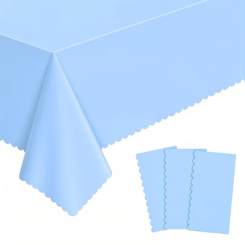 Image of NatNarr 3 Pcs Light Blue Tablecloth, Scalloped Baby Blue Table Cloths