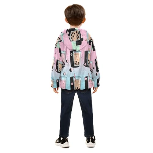 Bubble Tea Drinks Pattern Cute Toddler Fleece Jacket Girl Boys Hooded Fleece Jacket Coat Warm Outwear Zip-up 3-10T4