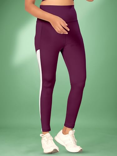 Image of Women's Polyester Blend Yoga Pants with High Rise Waist Stretch Fit Design Side Patti Slim Fit Style and Standard Length | Workout Track Pants | Joggers for GymRunning | Sports Top