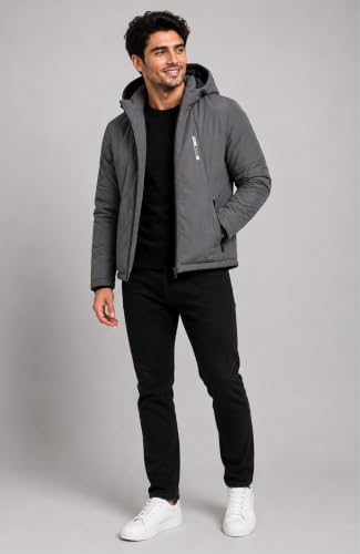Image of SANE Men's Hooded Puffer Jacket, Quilted Winter Coat, Warm and Lightweight, Detatchable Cap