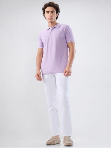 Image of Park Avenue Men Slim Fit Solid Pattern Cotton Polyester Blend Half Sleeve Polo Neck Casual T-Shirt