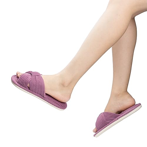 Chantomoo Slippers for Women Memory Foam House Womens Slipper Slides Home Bedroom Bathroom Spa Open Toe Corduroy Bow Slippers Cozy Comfortable