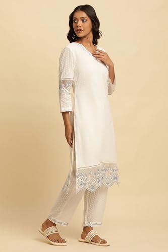 Image of W for Woman W Women White Solid Cotton Co-Ord Kurta Set, Straight Pant & Dupatta