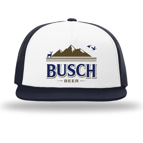theCHIVE Busch Retro Logo Snapback Trucker Hat One Size Fits All White and Navy