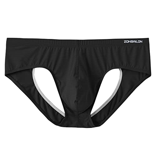 Zonbailon Men's Thong Underwear Bugle Pouch Jockstrap Black L #TOP4