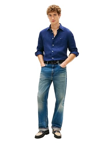 Image of Tommy Hilfiger Men's Long Sleeve Casual Linen Button Down Shirts in Regular Fit