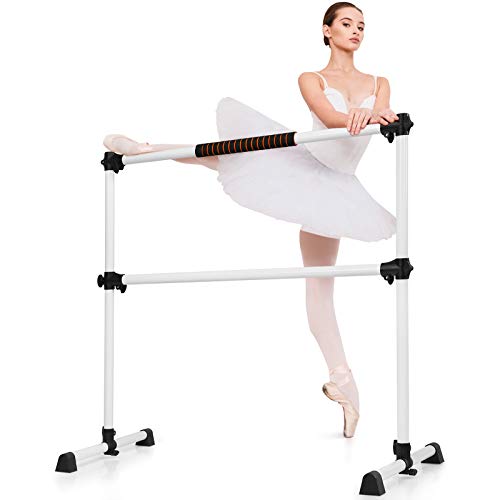 RELAX4LIFE Sbarra per Danza Classica e Ginnastica Artistica, Sbarra a Doppio Palo Regolabile in Altezza, Barra da Ballo Autoportante in Metallo, 124,5 x 71 x 120 cm
